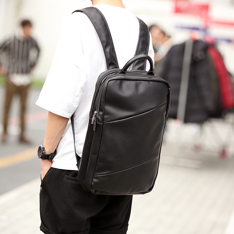 簡約時尚雙肩包男韓版皮質商務潮流時尚背包書包男士電腦包潮包